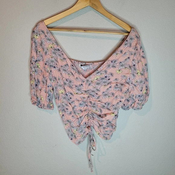 Sophie Rue Women's Crop Blouse Top Size XL Multicolor Viscose Short Sleeves Tie - Picture 2 of 10